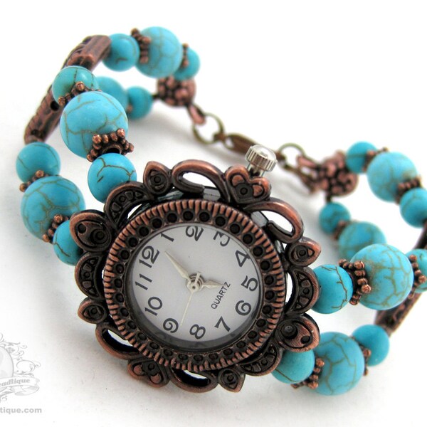 Turquoise copper bracelet watch birthstone watch turquoise watch wrist watch bead watch gemstone watch adjustable watch turquoise gift