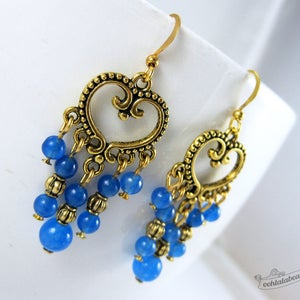 Blue chandelier earrings gold earrings birthstone jewelry boho earrings gypsy long earrings hippie statement earrings blue gift for wife image 2