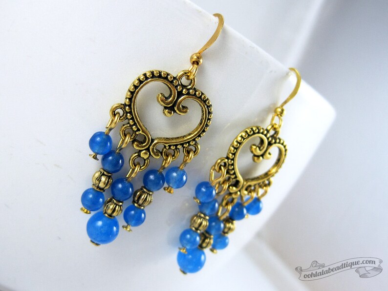 Blue chandelier earrings gold earrings birthstone jewelry boho earrings gypsy long earrings hippie statement earrings blue gift for wife image 2