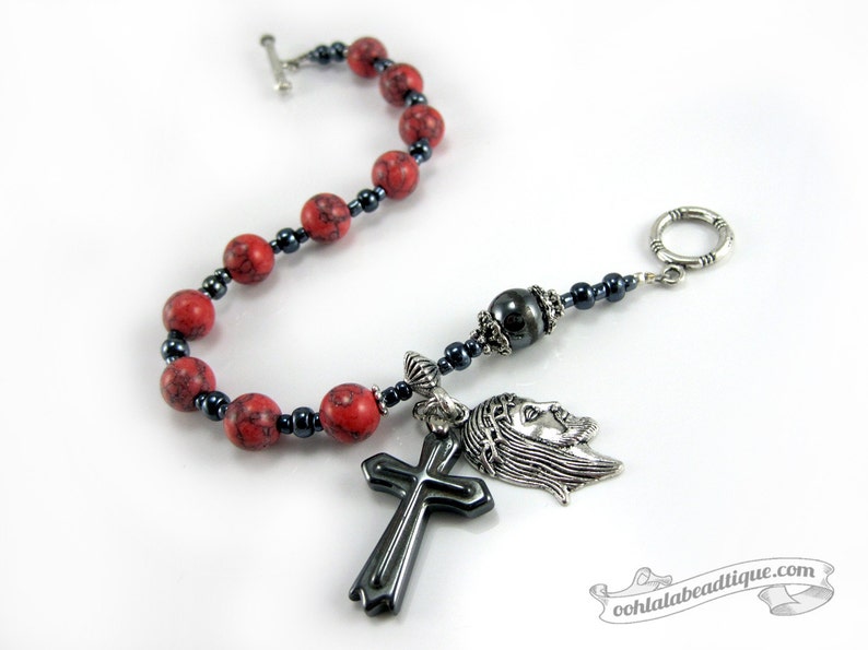 Red Howlite rosary Bracelet red rosary single decade rosary Catholic Rosary Confirmation gifts Catholic bracelet jewelry christian bracelet image 3