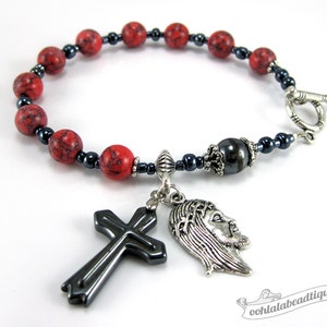 Red Howlite rosary Bracelet red rosary single decade rosary Catholic Rosary Confirmation gifts Catholic bracelet jewelry christian bracelet image 1