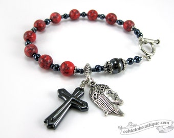 Red Howlite rosary Bracelet red rosary single decade rosary Catholic Rosary Confirmation gifts Catholic bracelet jewelry christian bracelet