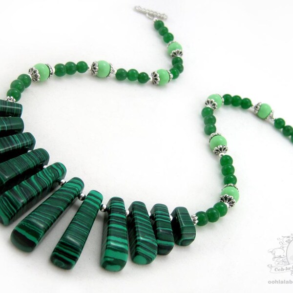 Pine Lily Green Malachite Handmade Collar Necklace gift for her under 30