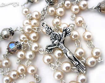 Pearl Rosary white rosaries confirmation rosary holy communion rosaries catholic gift baptism rosary necklace white rosary catholic rosaries