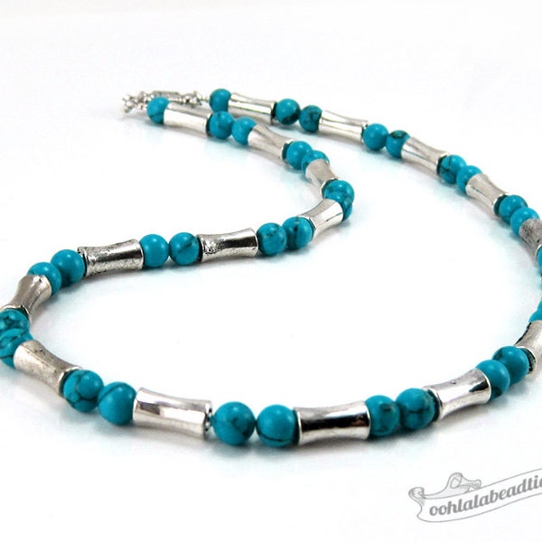 Mens turquoise necklace modern jewelry mens necklace magnesite jewelry for man beaded necklace mens boho necklace unisex gift for him
