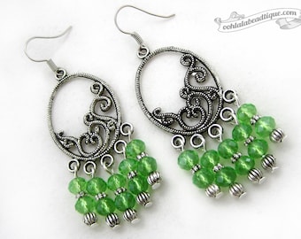 Green crystal chandelier earrings boho earrings green birthstone jewelry gypsy earrings Swarovski crystal jewelry birthstone earrings gift