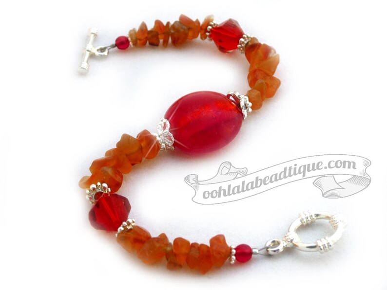 Red focal bead bracelet red Aventurine chip bracelet red orange bracelet gemstone jewelry healing bracelet murano glass bracelet calming image 4