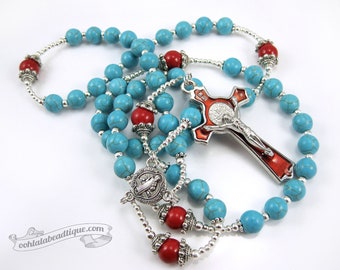 Turquoise St Benedict Rosary blue turquoise rosary catholic rosaries confirmation rosary catholic chaplet turquoise rosary devotional gift