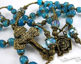 Teal blue rosary bronze rosaries confirmation rosary catholic gift communion rosary traditional rosaries christening gift mens rosary ladies