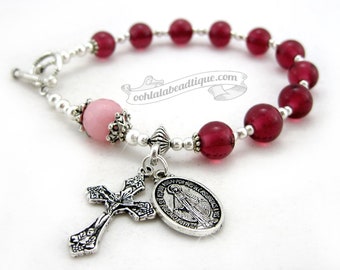 Dark red Miraculous Medal rosary bracelet catholic jewelry chaplet catholic rosaries red rosary one decade rosary confirmation gift for her