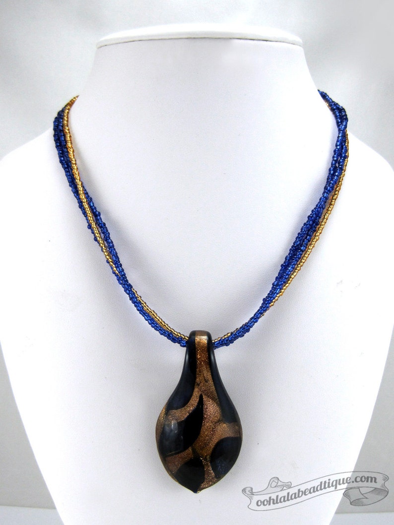 Dark Blue pendant necklace blue lampwork necklace glass jewelry navy necklace glass pendant murano glass bead princess necklace gift for her image 4