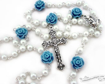 Virgin Mary rosary, white rosary, confirmation gift, communion rosary, catholic gift, pearl rosary, baptism rosary, rosary necklace, gift