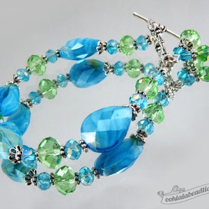 Blue Green Lampwork Bracelet blue bead bracelet birthstone jewelry gift holiday bracelet murano glass bracelet gift for her bling jewelry image 2