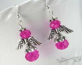Breast Cancer awareness earrings Guardian Angel jewelry cancer awareness pink angel earrings crystal jewelry Gift for Her Christian earrings