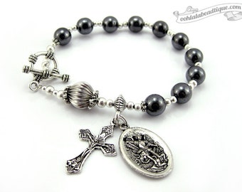 St Michael medal Catholic Rosary bracelet, one decade rosary, Catholic Jewelry, Religious gifts, mens bracelet, mens rosary, catholic gift