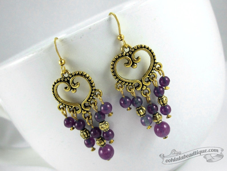 Violet chandelier earrings purple earrings birthstone jewelry boho earrings gypsy long earrings hippie agate earrings gold gift for wife image 4