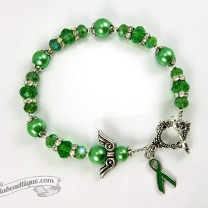 Gallbladder Cancer bracelet awareness jewelry Guardian Angel bracelet hope bracelet cancer awareness green ribbon bracelet cancer jewelry image 3