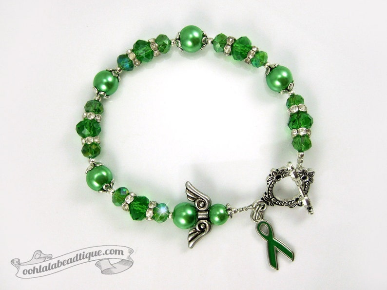 Gallbladder Cancer bracelet awareness jewelry Guardian Angel bracelet hope bracelet cancer awareness green ribbon bracelet cancer jewelry image 3