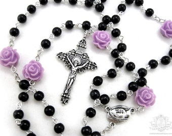 Gothic black rosary necklace, goth rosary, steampunk rosaries, confirmation rosary, catholic rosaries, gothic jewelry, catholic gift, rosary