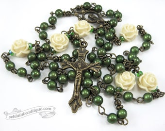 Yellow Rose Rosary catholic rosaries holy communion rosary confirmation gift catholic rosary green rosaries yellow rose rosary bronze