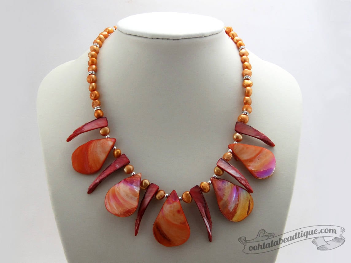 Orange Shell Necklace Collar Necklace Orange Jewelry Boho - Etsy Canada