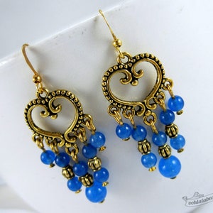 Blue chandelier earrings gold earrings birthstone jewelry boho earrings gypsy long earrings hippie statement earrings blue gift for wife image 4