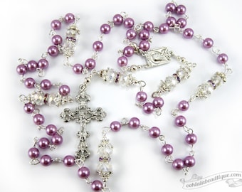 Lavender Pearl Rosary first communion gift confirmation rosary Baptism Gift catholic rosary christening gift rosary necklace girls rosaries