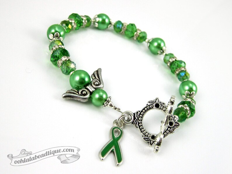 Gallbladder Cancer bracelet awareness jewelry Guardian Angel bracelet hope bracelet cancer awareness green ribbon bracelet cancer jewelry image 5