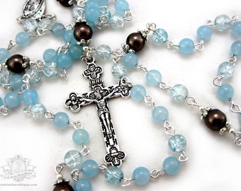 Blue jade rosary catholic rosaries confirmation rosary holy communion gift baptism rosary beads catholic gift unisex rosary blue rosaries