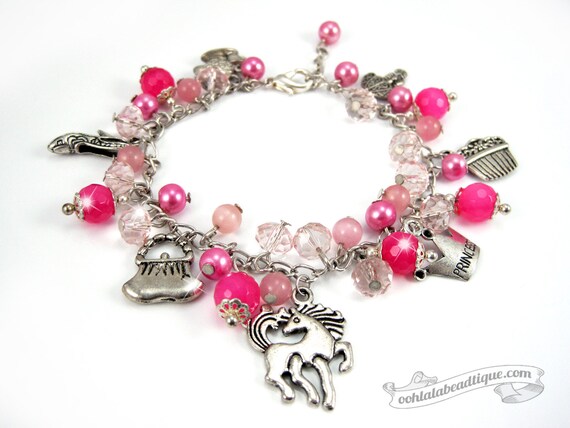 Princess Charm Bracelet Princess Jewelry Pink Bracelet Girls Etsy