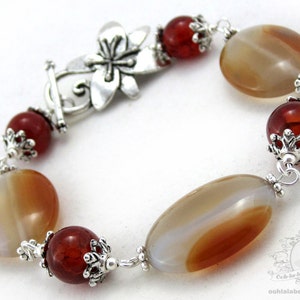 Brown bracelet with flower gemstone jewelry chunky bracelet beige bracelet carnelian birthstone flower bracelet birthstone bracelet gift