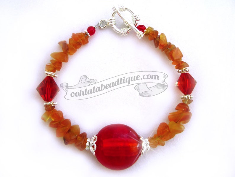 Red focal bead bracelet red Aventurine chip bracelet red orange bracelet gemstone jewelry healing bracelet murano glass bracelet calming image 3