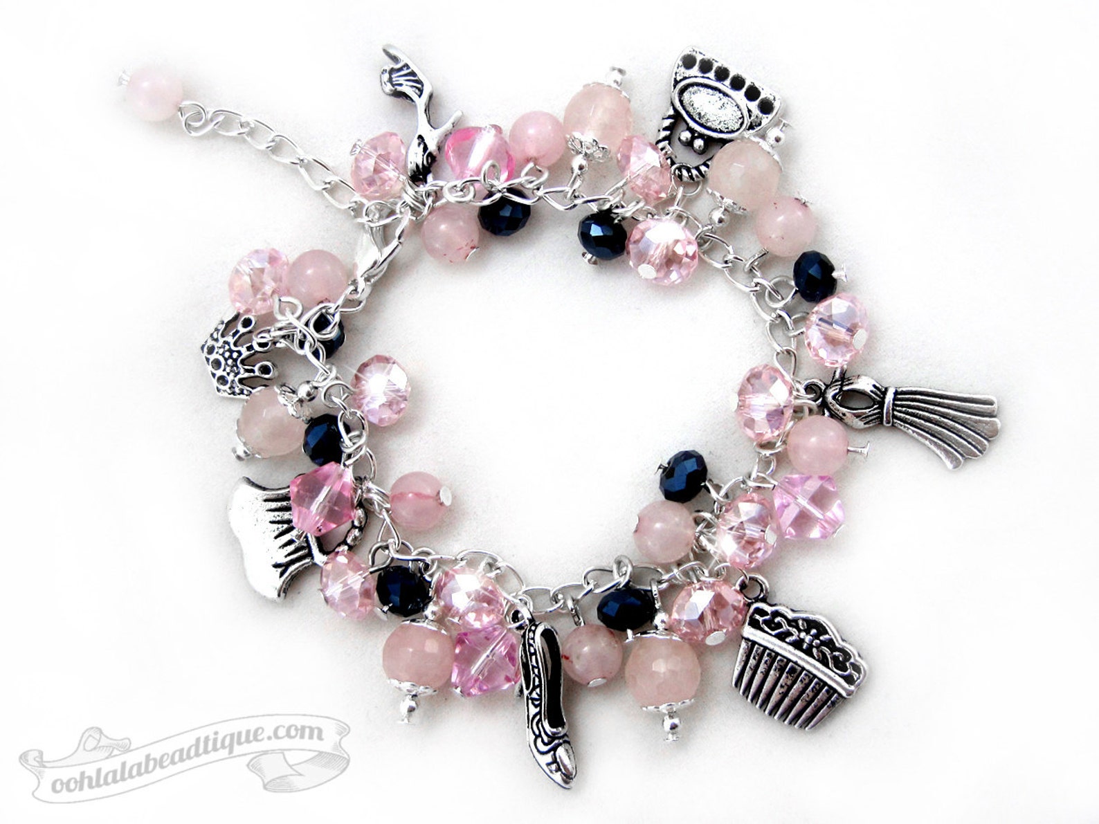 Diva pink charm bracelet crystal jewelry silver charms Etsy