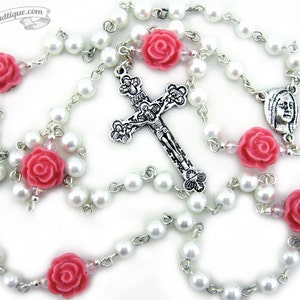 Girls rosary, white rosaries, rose rosary, confirmation gift, communion rosary, baptism rosaries, childs rosary, confirmation rosary, gift