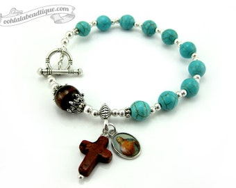 Sacred Heart of Jesus Rosary Bracelet chaplet catholic rosary turquoise rosaries holy rosary one decade rosaries catholic jewelry gift holy