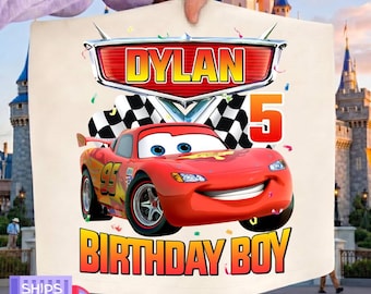 Custom Name And Age Disneyland Cars Birthday Shirt, Family Matching Lightning McQueen Birthday Party Shirt, Birthday Gift For Boys
