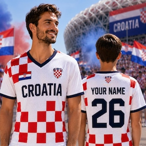 Camiseta de fútbol de Croacia con nombre y número personalizados, camiseta de fútbol, orgullo croata, atuendo para el día del partido, ropa de festival para mujeres, estética Blokette imagen 2