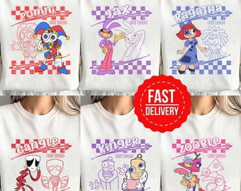 Camiseta personalizada de The Amazing Digital Circus, camiseta de Pomni Jax Ragatha Gangle Kinger Zooble, camiseta de personajes de TADC, regalo de cumpleaños con temática de circo.