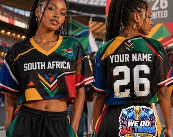 South Africa Soccer Crop Top Custom Name Football Shirt Bafana Game Day Apparel Women Festival Clothing Blokette Aesthetic Jersey