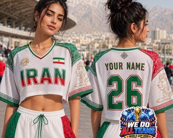 Persia Soccer Crop Top Jersey Custom Name Number Football Shirt Iranian Pride Game Day Apparel Women Festival Clothing Blokette Aesthetic