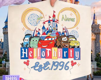 DisneyCars 30th Birthday Shirt, Hello Thirty Est 1995 Birthday Gift, Lightning McQueen & Mater Birthday Tee, Radiator Springs Birthday Trip