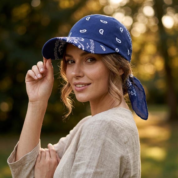 Women’s Wide Brim Baseball Cap Scarf, Pre-Tied Sun Visor Turban, Breathable Lightweight Bandana Hat, Outdoor Fashion Headwear for Women