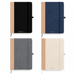 Personalised A5 RPET and Cork Notebook, Hardcover Journal with 80 Plain Pages, Elastic Closure and Pen Loop