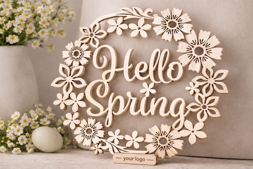 Personalised Laser Cut Wooden Hello Spring Sign, Floral Wreath ...