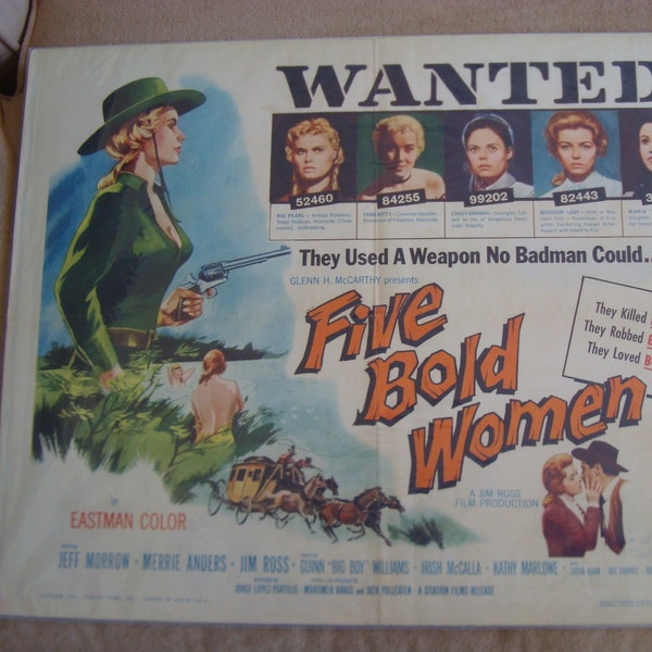 Five Bold Women. 1959 Original US 22"x28" Movie Poster. female outlaws Merrie Anders, Irish McCalla, Kathy Lucita Blain, Jeff Marlowe