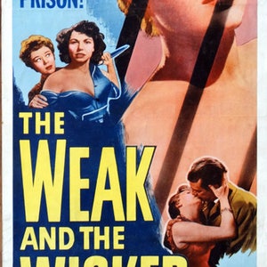 Débil y malvado. 1954 Póster de película de cine original de 14 "x 36" de EE. UU. Glynis Johns, Diana Dors, Jane Hylton, Simone Silva.
