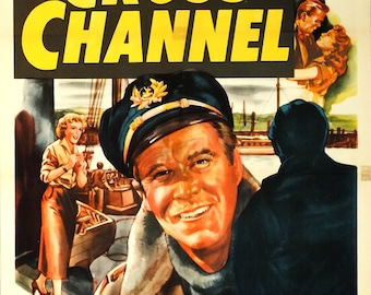 Cross Channel. 1955 Original 27" x 41" U.S. Theater  Movie Poster. Crime Film Noir movie with Wayne Morris and Yvonne Furneau