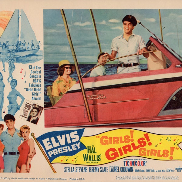 Girls! Girls Girls! 1962 Original 11" x 14" U. S. Lobby Card Movie Poster. Elvis Presley, Stella Stevens, Jeremy Slate, Laurel Goodwin