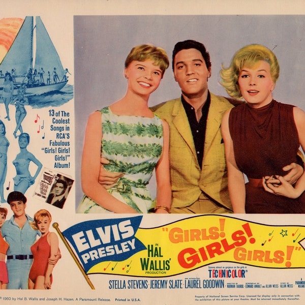 Girls! Girls Girls! 1962 Original 11" x 14" U. S. Lobby Card Movie Poster. Elvis Presley, Stella Stevens, Jeremy Slate, Laurel Goodwin