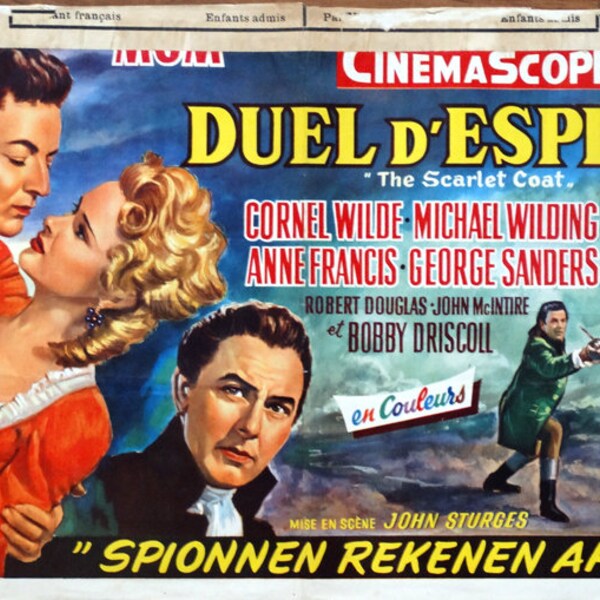 Scarlet Coat,The. 1955 Original Belgium Theatrical Movie Poster. FREE SHIPPING. Cornel Wilde, Michael Wilding, Anne Francis, George Sanders